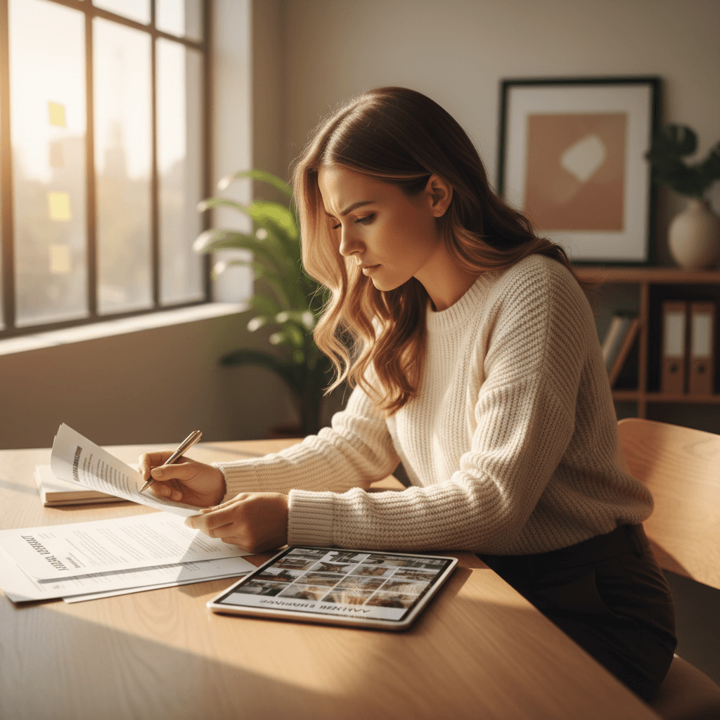 Property manager reviewing rental documents