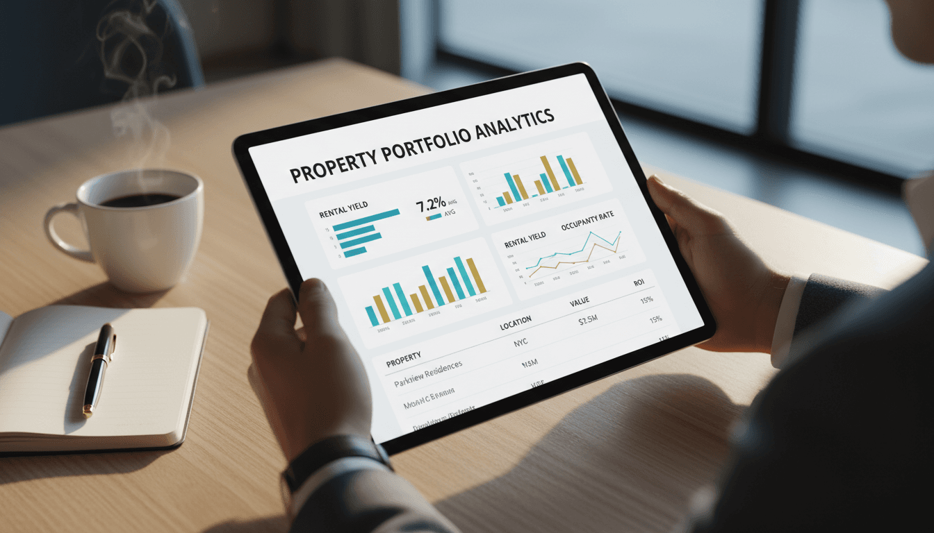 Investor reviewing property performance reports on mobile device