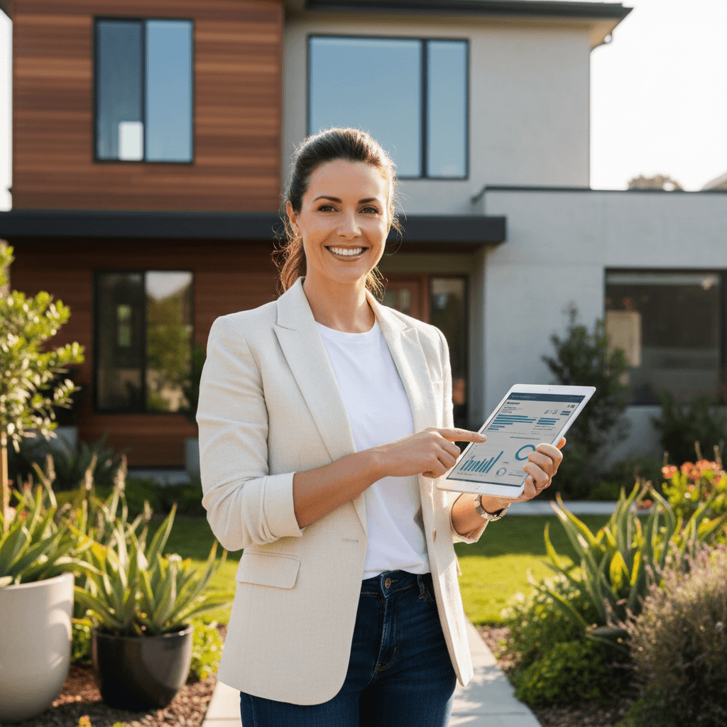 Property manager at residential investment property reviewing rental management details