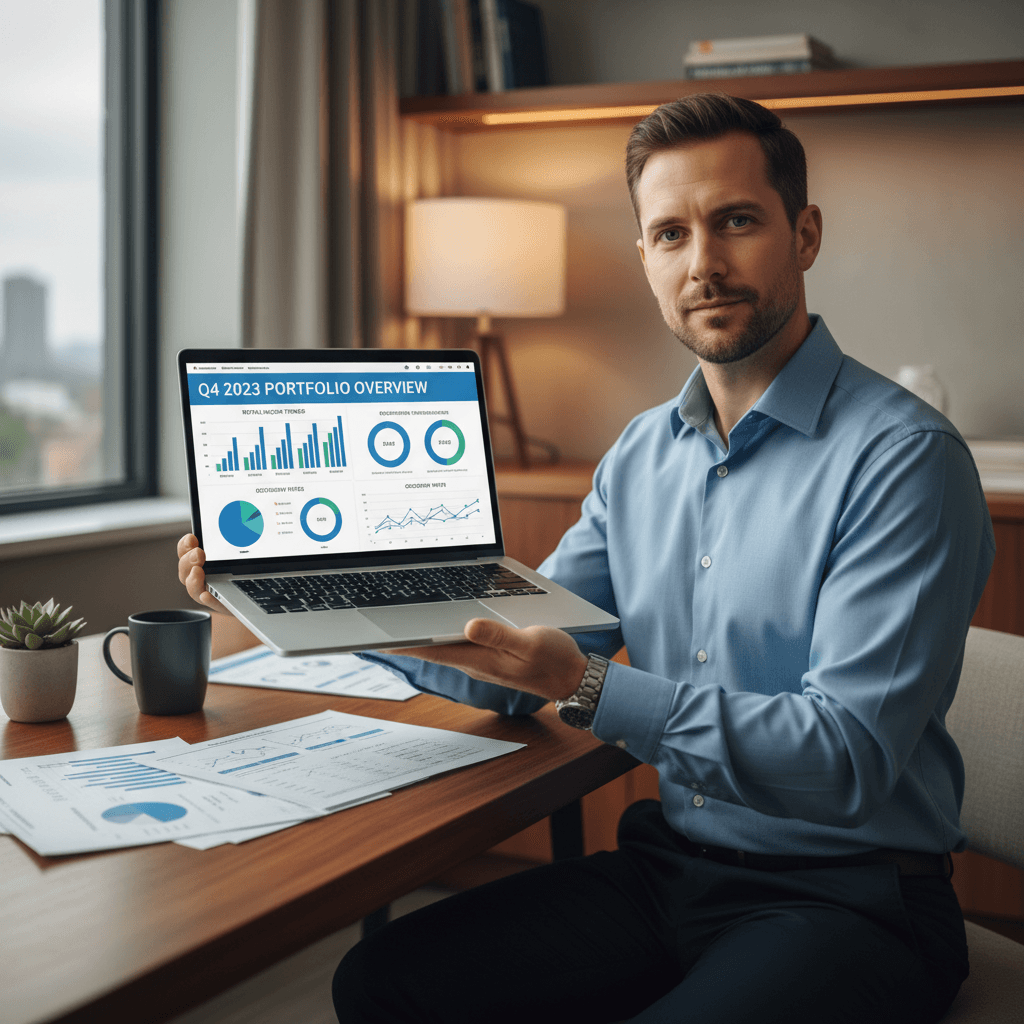 Investor reviewing property performance analytics report