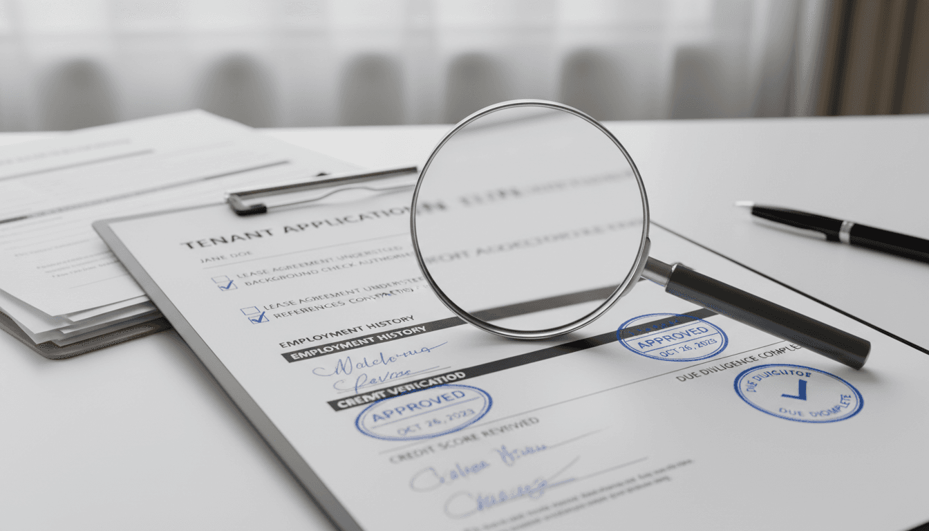 Tenant screening application with verification details and checkmarks